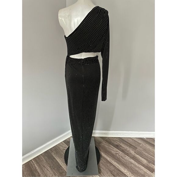 Ronny Kobo Lorinna Metallic Cut Out Slit Gown - Picture 9 of 11